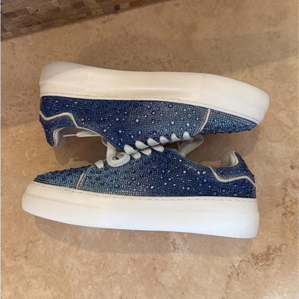 NEW CORKYS FOOTWEAR women's bedazzled sneakers in ombre blue - Picture 2 of 3